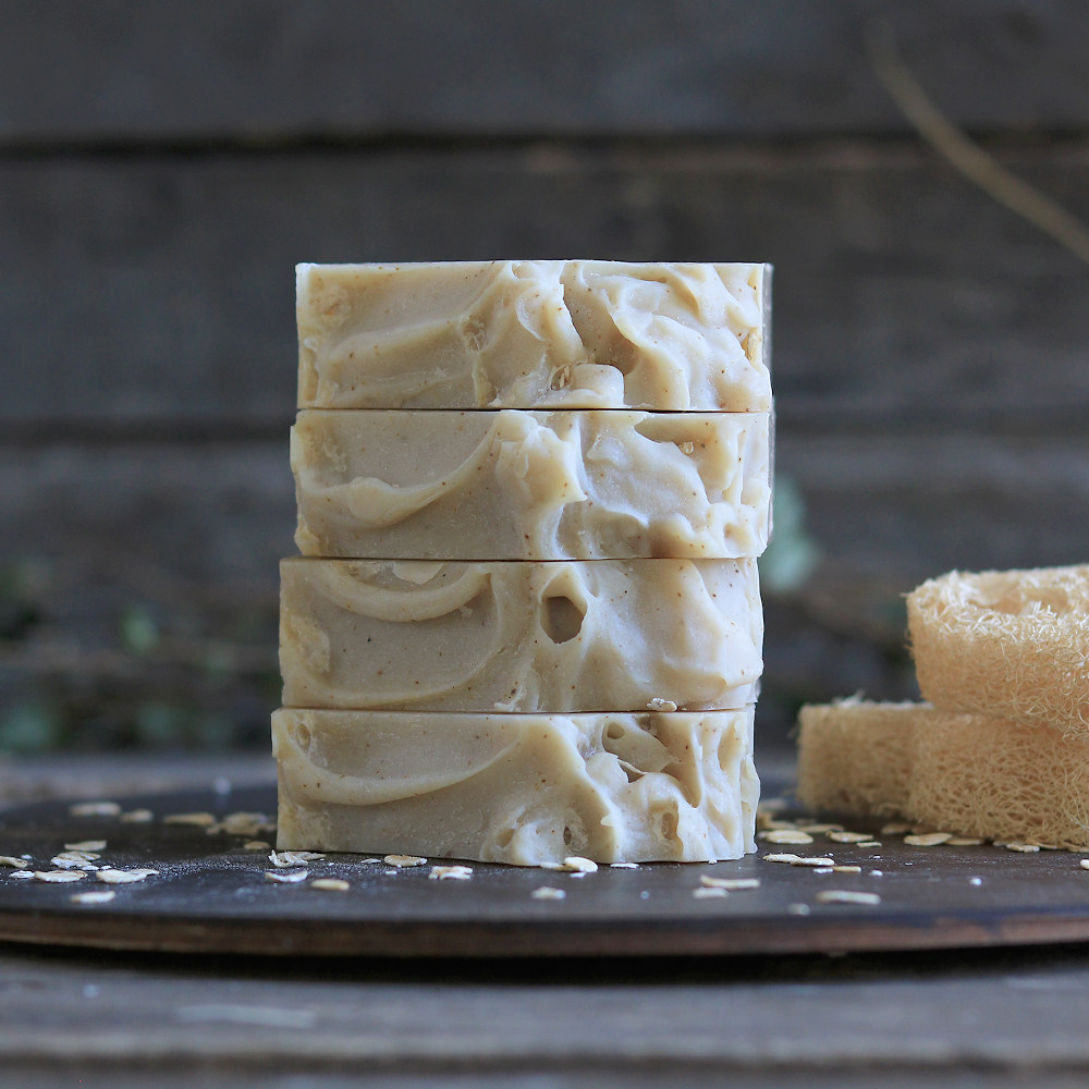 Side view of handmade Banana and Oats facial and body soap